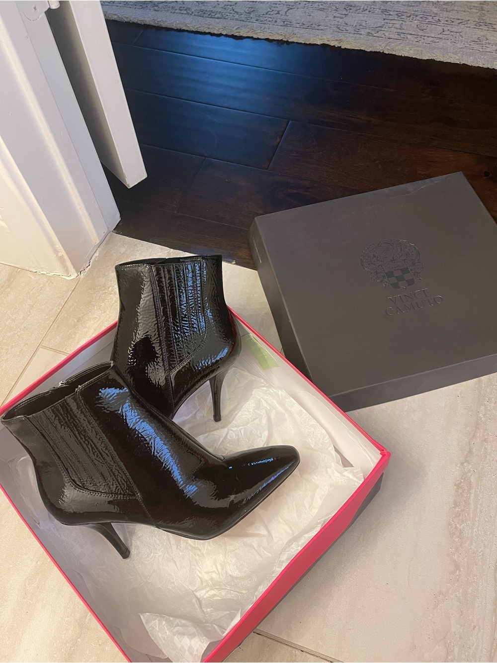 Patent Black Pointed Toe Ankle Booties